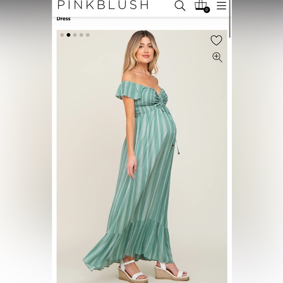 Green Stripped Off Shoulder Front Tie Maternity Dress! 🤍 - Picture 2 of 6